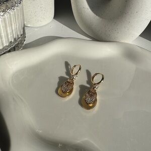 Elegant Real Gold Earrings with Clear Gemstones